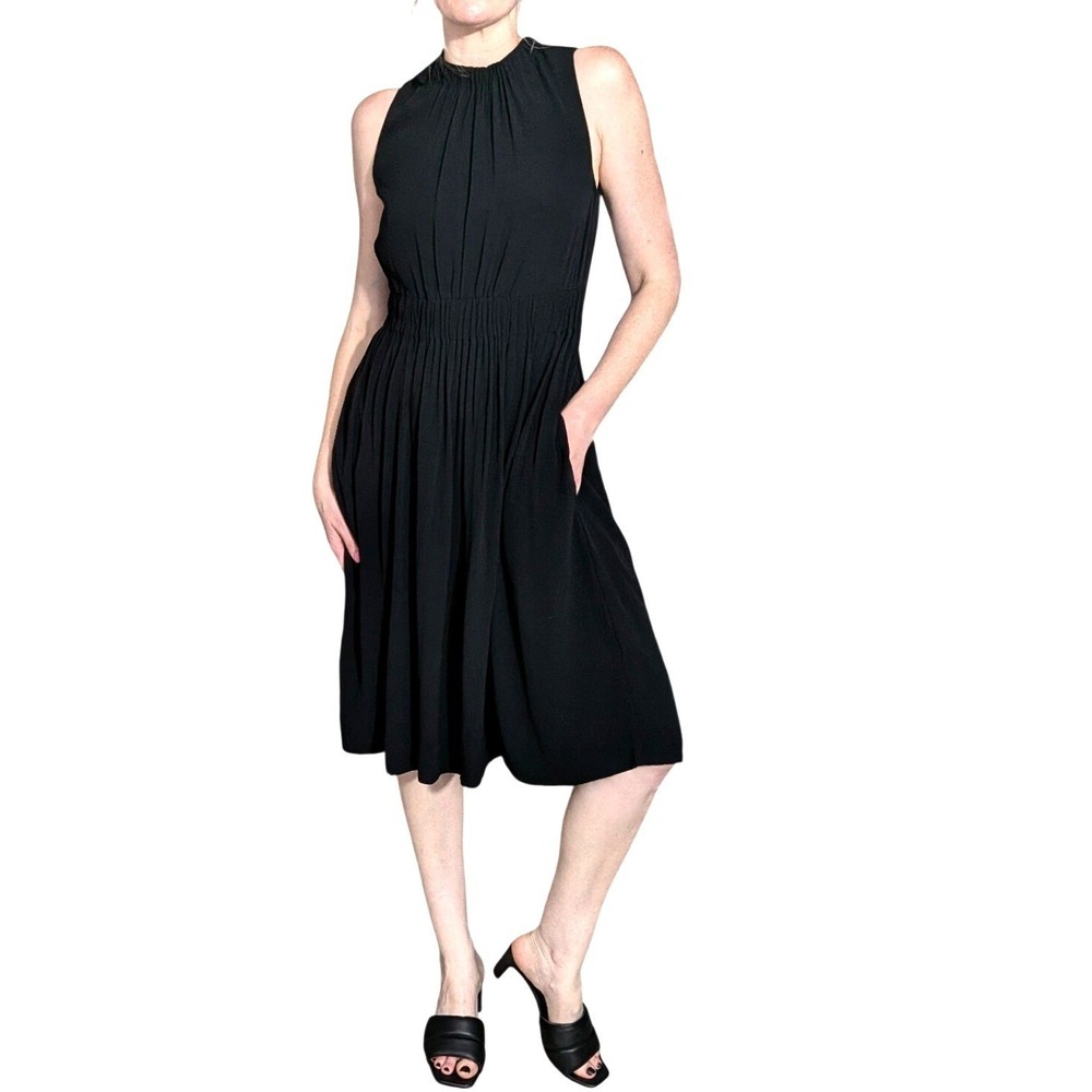 Kate Spade New York Black Gathered Neck Tie Back Midi Dress Viscose Size 6